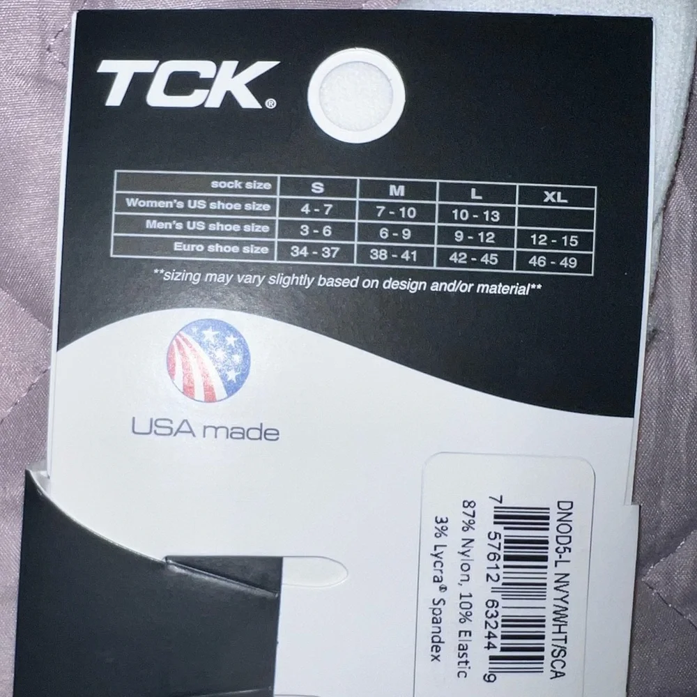 TCK Men's Athletic Crew Socks - 2 pairs Navy w/ Red & White Stripes